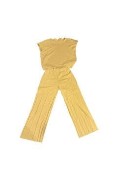 High-Rise Wide-Leg Knit Pants Set in tan